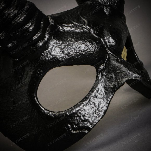 Black Demon Devil with Back Twisted Ram Horns Masquerade Cosplay Party Eye Mask - Picture 3 of 6